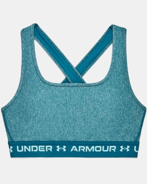 Women's Armour® Mid Crossback Heather Sports Bra, Blue, pdpMainDesktop image number 8